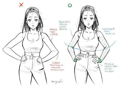 Make sure you draw the fingers close to each other, not clenched or spread apart. . Hands on hips reference